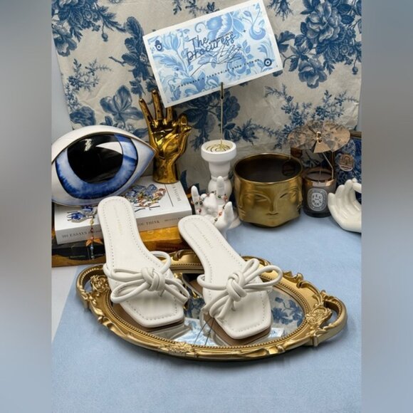 🆕 LOEFFLER RANDALL 🧿 NWOB Hadley Leather Bow Flat Sandals, White - Sz 7.5 B - Picture 2 of 11